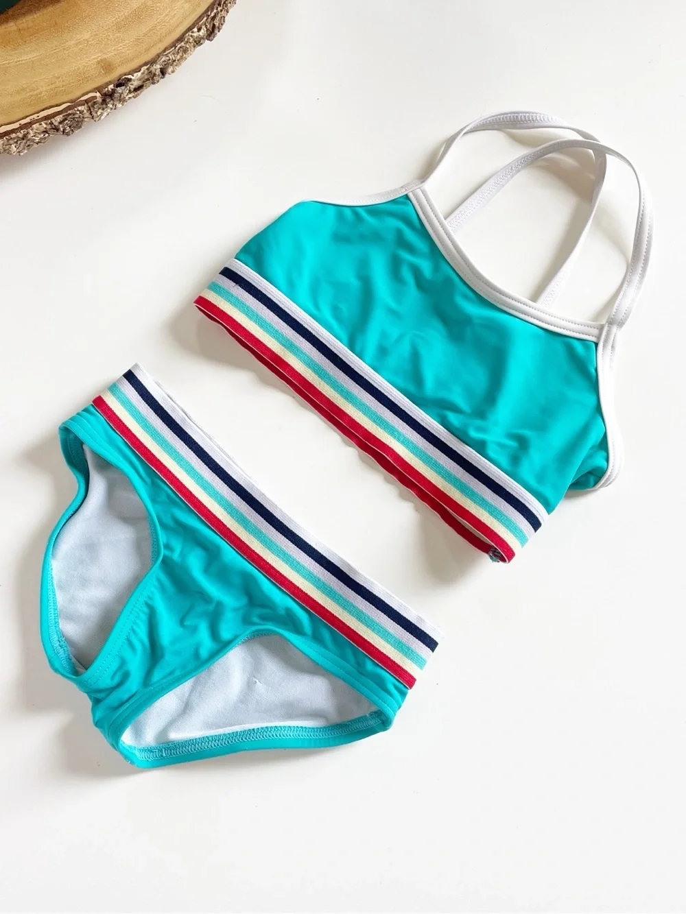 Kanu Surf Kids Turquoise Two-Piece Swim Set with Striped Band
